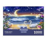Swan 1000 Piece Jigsaw Puzzles Fun Challenging Modern Swan Love in Floral Harmony Classic Educational Games Beautiful Decoration for Adults And Kids Age 52x38cm/1000pcs