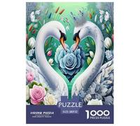 Swan 1000 Piece Jigsaw Puzzles Fun Challenging Modern Swan Love in Floral Harmony Classic Educational Games Beautiful Decoration Suitable for Children & People Aged 14+ 52x38cm/1000pcs