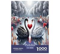 Swan 1000 Piece Jigsaw Puzzles Fun Challenging Modern Swan Love in Floral Harmony Classic Educational Games Perfect for Relaxation for Adults And Kids Age 38x26cm/1000pcs