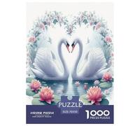 Swan 1000 Piece Jigsaw Puzzles Fun Challenging Modern Swan Love in Floral Harmony Classic Educational Games for The Whole Gifts for Adults And Kids Age 70x50cm/1000pcs