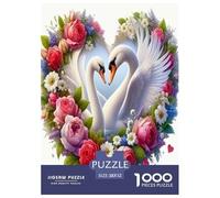 Swan 1000 Piece Jigsaw Puzzles Fun Challenging Modern Swan Love in Floral Harmony Classic Educational Games Beautiful Decoration For Children And Adults Aged 14 And Over 52x38cm/1000pcs
