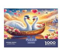 Swan 1000 Piece Jigsaw Puzzles Fun Challenging Modern Swan Love in Floral Harmony Classic Educational Games Perfect for Relaxation Suitable for Children & People Aged 14+ 70x50cm/1000pcs