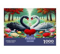 Swan 1000 Piece Jigsaw Puzzles Fun Challenging Modern Swan Love in Floral Harmony Classic Educational Games Beautiful Decoration Suitable for Children & People Aged 14+ 52x38cm/1000pcs