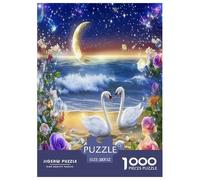 Swan 1000 Piece Jigsaw Puzzles Fun Challenging Modern Swan Love in Floral Harmony Educational Game Creativity & Gift Giving Suitable for Children & People Aged 14+ 52x38cm/1000pcs