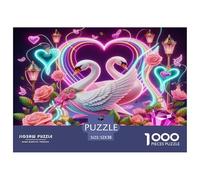 Swan 1000 Piece Jigsaw Puzzles Fun Challenging Modern Swan Love in Floral Harmony Educational Game Perfect for Relaxation for Adults And Kids Age 52x38cm/1000pcs