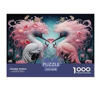 Swan 1000 Piece Jigsaw Puzzles Fun Challenging Modern Swan Love in Floral Harmony Educational Game Perfect for Relaxation Suitable for Children & People Aged 14+ 52x38cm/1000pcs