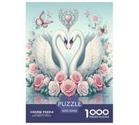 Swan 1000 Piece Jigsaw Puzzles Fun Challenging Modern Swan Love in Floral Harmony Family Activity Game Perfect for Relaxation For Children And Adults Aged 14 And Over 70x50cm/1000pcs