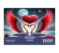 Swan 1000 Piece Jigsaw Puzzles Fun Challenging Modern Swan Love in Floral Harmony Family Activity Game Perfect for Relaxation For Children And Adults Aged 14 And Over 52x38cm/1000pcs