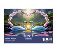 Swan 1000 Piece Jigsaw Puzzles Fun Challenging Modern Swan Love in Floral Harmony Family Activity Game Perfect for Relaxation for Adults And Kids Age 38x26cm/1000pcs