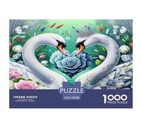 Swan 1000 Piece Jigsaw Puzzles Fun Challenging Modern Swan Love in Floral Harmony for Family Activity Game Creativity & Gift Giving Suitable for Children & People Aged 14+ 52x38cm/1000pcs