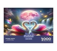 Swan 1000 Piece Jigsaw Puzzles Fun Challenging Modern Swan Love in Floral Harmony for Family Activity Game Creativity & Gift Giving Suitable for Children & People Aged 14+ 52x38cm/1000pcs