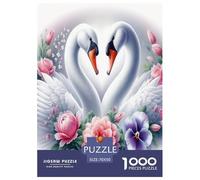 Swan 1000 Piece Jigsaw Puzzles Fun Challenging Modern Swan Love in Floral Harmony for Family Activity Game for The Whole Gifts Suitable for Children & People Aged 14+ 70x50cm/1000pcs