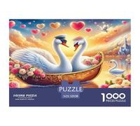 Swan 1000 Piece Jigsaw Puzzles Fun Challenging Modern Swan Love in Floral Harmony for Family Activity Game Creativity & Gift Giving For Children And Adults Aged 14 And Over 52x38cm/1000pcs