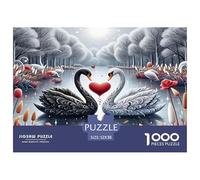 Swan 1000 Piece Jigsaw Puzzles Fun Challenging Modern Swan Love in Floral Harmony for Family Activity Game Beautiful Decoration for Adults And Kids Age 52x38cm/1000pcs