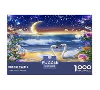 Swan 1000 Piece Jigsaw Puzzles Fun Challenging Modern Swan Love in Floral Harmony for Family Activity Game Perfect for Relaxation For Children And Adults Aged 14 And Over 38x26cm/1000pcs