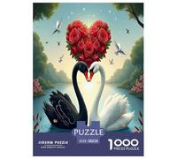 Swan 1000 Piece Jigsaw Puzzles Fun Challenging Modern Swan Love in Floral Harmony for Family Activity Game Beautiful Decoration Suitable for Children & People Aged 14+ 38x26cm/1000pcs