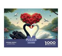 Swan 1000 Piece Jigsaw Puzzles Fun Challenging Modern Swan Love in Floral Harmony for Family Activity Game Creativity & Gift Giving for Adults And Kids Age 52x38cm/1000pcs