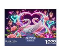 Swan 1000 Piece Jigsaw Puzzles Fun Challenging Modern Swan Love in Floral Harmony Puzzles Game Beautiful Decoration For Children And Adults Aged 14 And Over 38x26cm/1000pcs