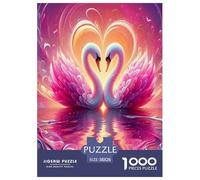 Swan 1000 Piece Jigsaw Puzzles Fun Challenging Modern Swan Love in Floral Harmony Puzzles Game for The Whole Gifts Suitable for Children & People Aged 14+ 38x26cm/1000pcs