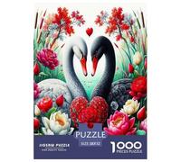 Swan 1000 Piece Jigsaw Puzzles Fun Challenging Modern Swan Love in Floral Harmony Puzzles Game Perfect for Relaxation Suitable for Children & People Aged 14+ 52x38cm/1000pcs