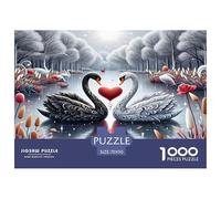 Swan 1000 Piece Jigsaw Puzzles Fun Challenging Modern Swan Love in Floral Harmony Puzzles Game Perfect for Relaxation For Children And Adults Aged 14 And Over 70x50cm/1000pcs
