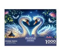 Swan 1000 Piece Jigsaw Puzzles Fun Challenging Modern Swan Love in Floral Harmony Puzzles Game Perfect for Relaxation for Adults And Kids Age 38x26cm/1000pcs