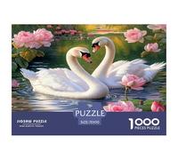 Swan 1000 Piece Jigsaw Puzzles Fun Challenging Modern Swan Love in Floral Harmony Puzzles Game Perfect for Relaxation For Children And Adults Aged 14 And Over 70x50cm/1000pcs