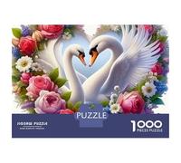 Swan 1000-Piece Jigsaws Puzzles for Adults Swans Roses Heart Challenging & Brainteasing Classic Educational Games 52x38cm/1000pcs