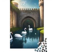 Swan 1000 Pieces Jigsaw Swan in Moat Puzzle Stressful Workers Anxiety Relief Cognitive Training Home Leisure 38x26cm/1000pcs