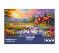Swan 1000Pc for Adults Gifts: Swans in Pond near Village Landscape Educational Game Challenge & Brainteasing Activity 38x26cm/1000pcs