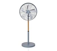 Swan 16-Inch Nordic Pedestal Fan in Grey, 4 Power Levels, Oscillation Function, Scandinavian Design, Wood Accents, Adjustable Height, SFA16910GRYN