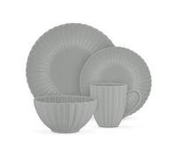 Swan 16 Piece Scallop Edge Stoneware Dinner Set, 4 x Dinner Plates, Side Plates, Bowls, Mugs, Durable, Microwave and Dishwasher Safe, Grey, SWKA1460GRY