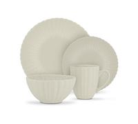 Swan 16 Piece Scallop Edge Stoneware Dinner Set, 4 x Dinner Plates, Side Plates, Bowls, Mugs, Durable, Microwave and Dishwasher Safe, Cream, SWKA1460CRM