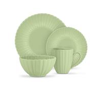 Swan 16 Piece Scallop Edge Stoneware Dinner Set, 4 x Dinner Plates, Side Plates, Bowls, Mugs, Durable, Microwave and Dishwasher Safe, Green, SWKA1460GRN