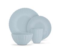 Swan 16 Piece Scallop Edge Stoneware Dinner Set, 4 x Dinner Plates, Side Plates, Bowls, Mugs, Durable, Microwave and Dishwasher Safe, Blue, SWKA1460BLU
