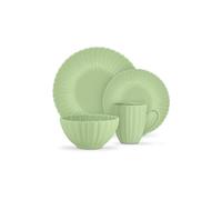 Swan 16 Piece Scallop Edge Stoneware Dinner Set, 4 x Dinner Plates, Side Plates, Bowls, Mugs, Durable, Microwave and Dishwasher Safe, Green, SWKA1460GRN