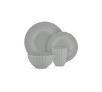 Swan 16 Piece Scallop Edge Stoneware Dinner Set, 4 x Dinner Plates, Side Plates, Bowls, Mugs, Durable, Microwave and Dishwasher Safe, Grey, SWKA1460GRY