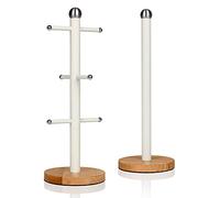 Swan 2 Piece Nordic Kitchen Accessories Set - Mug Tree and Towel Pole, White