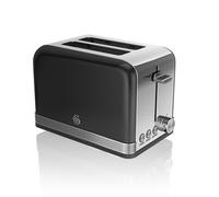 Swan 2 Slice Retro Black Stainless Steel Bread Loaf Toast Toaster Defrost Reheat