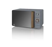 Swan 20L Nordic Digital Microwave, 6 Power Levels, Wood Effect Handle, Soft Touch Housing and Matte Finish, 800W, Slate Grey, SM22036GRYN