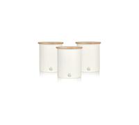 Swan 3 SWKA17513WHTN Nordic Scandi Set of 3 Storage, Tea, Coffee and Sugar Canisters, Cotton White, Steel, Bamboo Lid, One Size