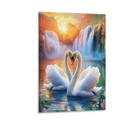 Swan 3D Pictures for Paintings Canvas Wall Art Modern Artwork Home Decor Giclee Framed Stretched Ready to Hang 08x12inch(20x30cm)