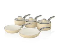 Swan 5 Piece Retro Pan Set Cream 16/18/20cm Pans & 20/28cm Fry Pans SWPS5020CN