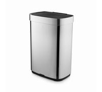 Swan Rectangular Sensor Bin with Hands-Free Opening Using Motion Sensor Technology, Ozone Odour Sterilisation, Bin Liner Retainer Ring, Large 65L Capacity, Stainless Steel
