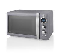 Swan Retro LED Digital Microwave - Grey, 20L, 800W, with Glass Turntable, 5 Power levels & Defrost Setting, SM22030LGRN