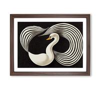 Swan Abstract Art Vol.1 BLK Framed Print | A4 Walnut Framed Wall Art | Ready to Hang | Abstract Animal Picture | Living Room Bedroom Lounge Office