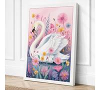 Swan Among Blooms Botanical Canvas Wall Art Print 36x24 Inch (91 x 61 cm)