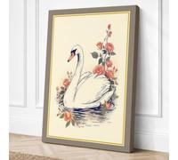 Swan Among Blossoms Botanical Canvas Wall Art Print 24x16 Inch (61 x 41 cm)