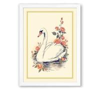 Swan Among Blossoms Botanical Framed Wall Art Print A1 (84.1×59.4cm) White, Wall Decor for Living Room, Bedroom, Office & Home, Ready to Hang, Art Gift