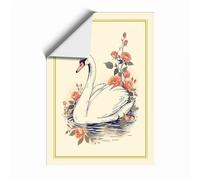 Swan Among Blossoms Botanical Unframed Wall Art Print A4 (29.7×21cm), Wall Decor for Living Room, Bedroom, Office & Home, Art Gift